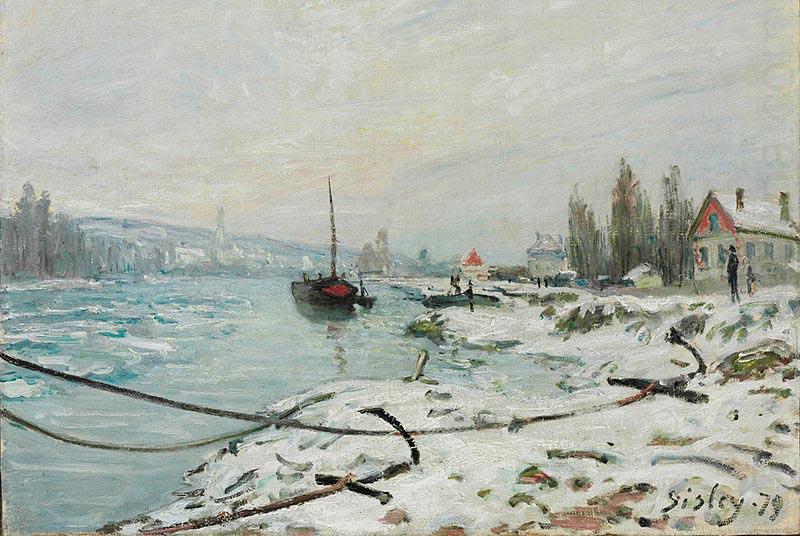Alfred Sisley Mooring Lines, the Effect of Snow at Saint-Cloud china oil painting image
